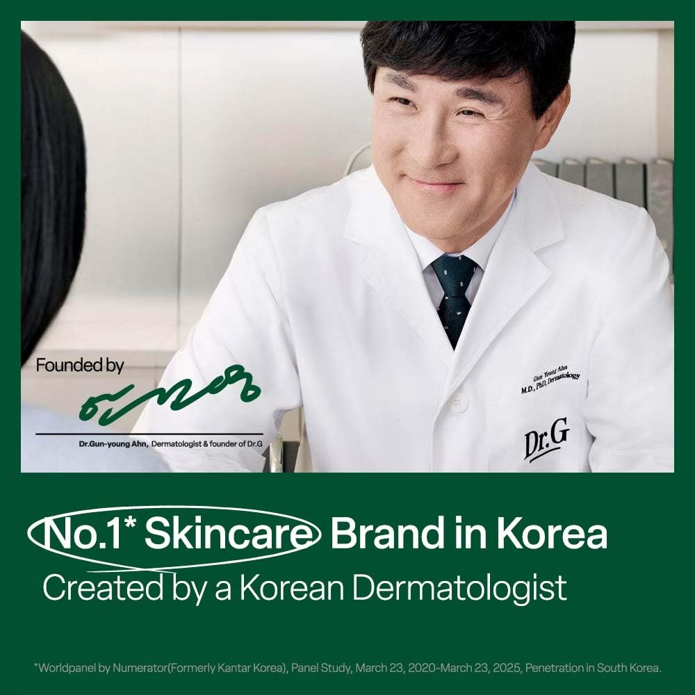 Dr.G before and after swatch illustrating smoother, clearer skin texture