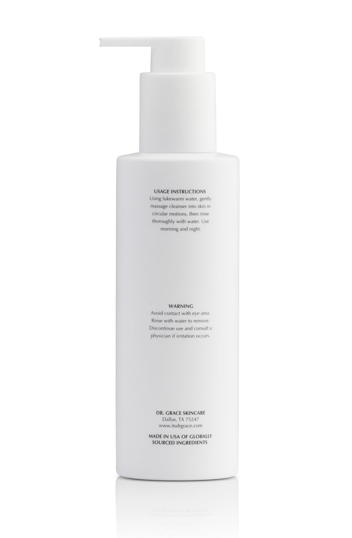 Dr. Grace label and pump detail highlighting easy-dispense benefit