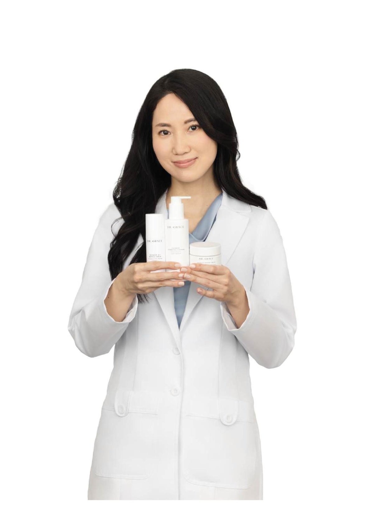 Dr. Grace label detail with actives list highlighting peptides and ceramides