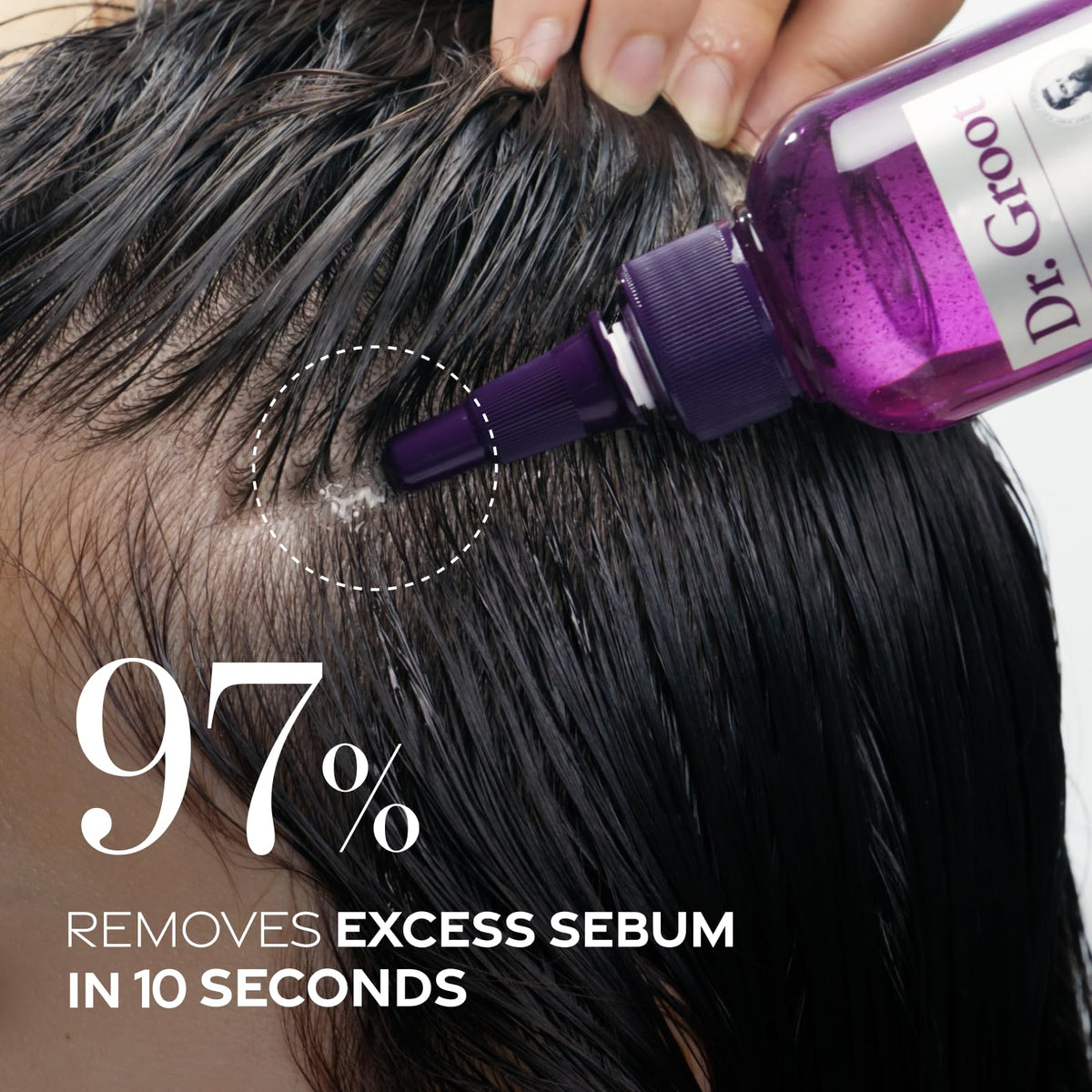 Dr. Groot application in shower showing targeted scalp treatment