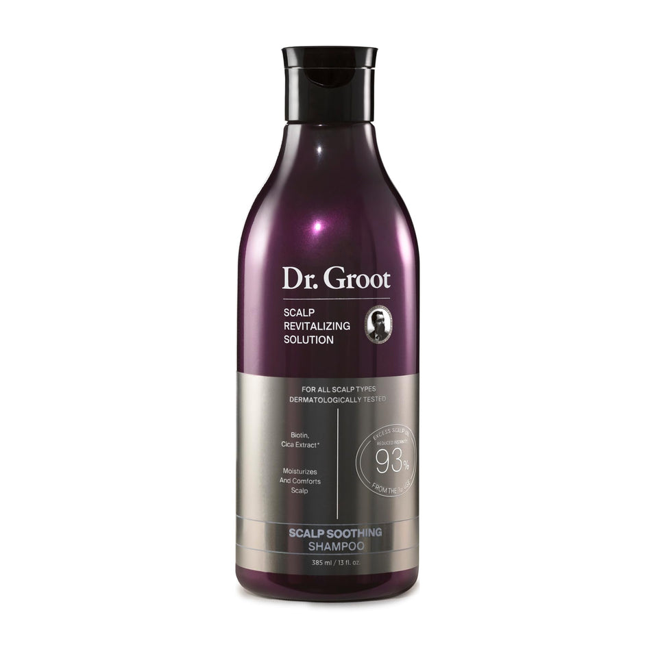 Dr. Groot front packaging showing bottle and branding benefit: clear scalp care
