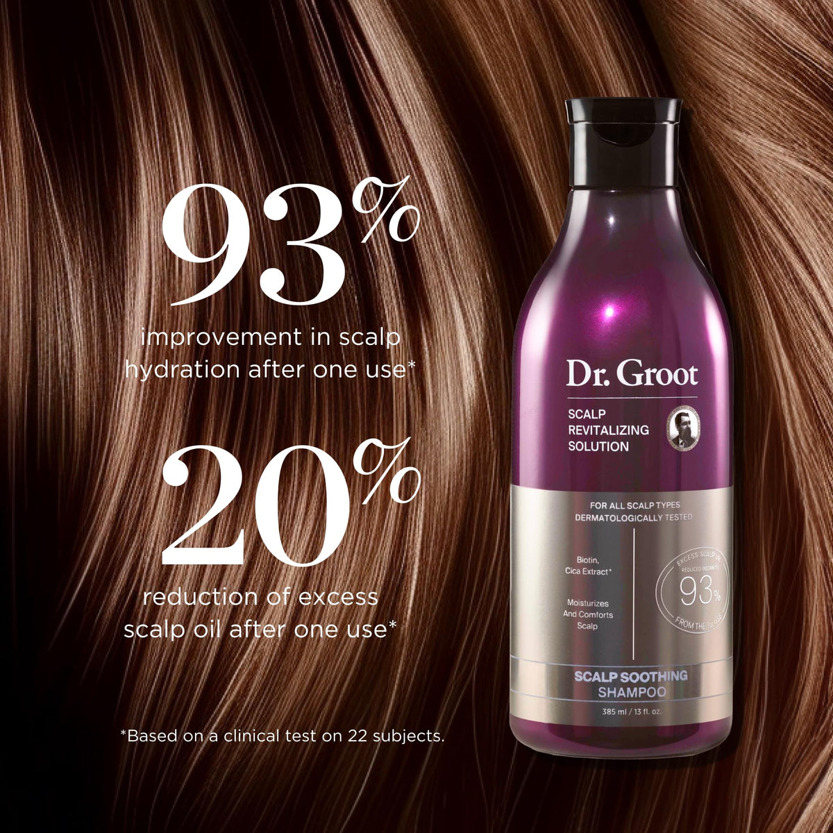 Dr. Groot shampoo foam texture close-up showing gentle lather for soothing scalp