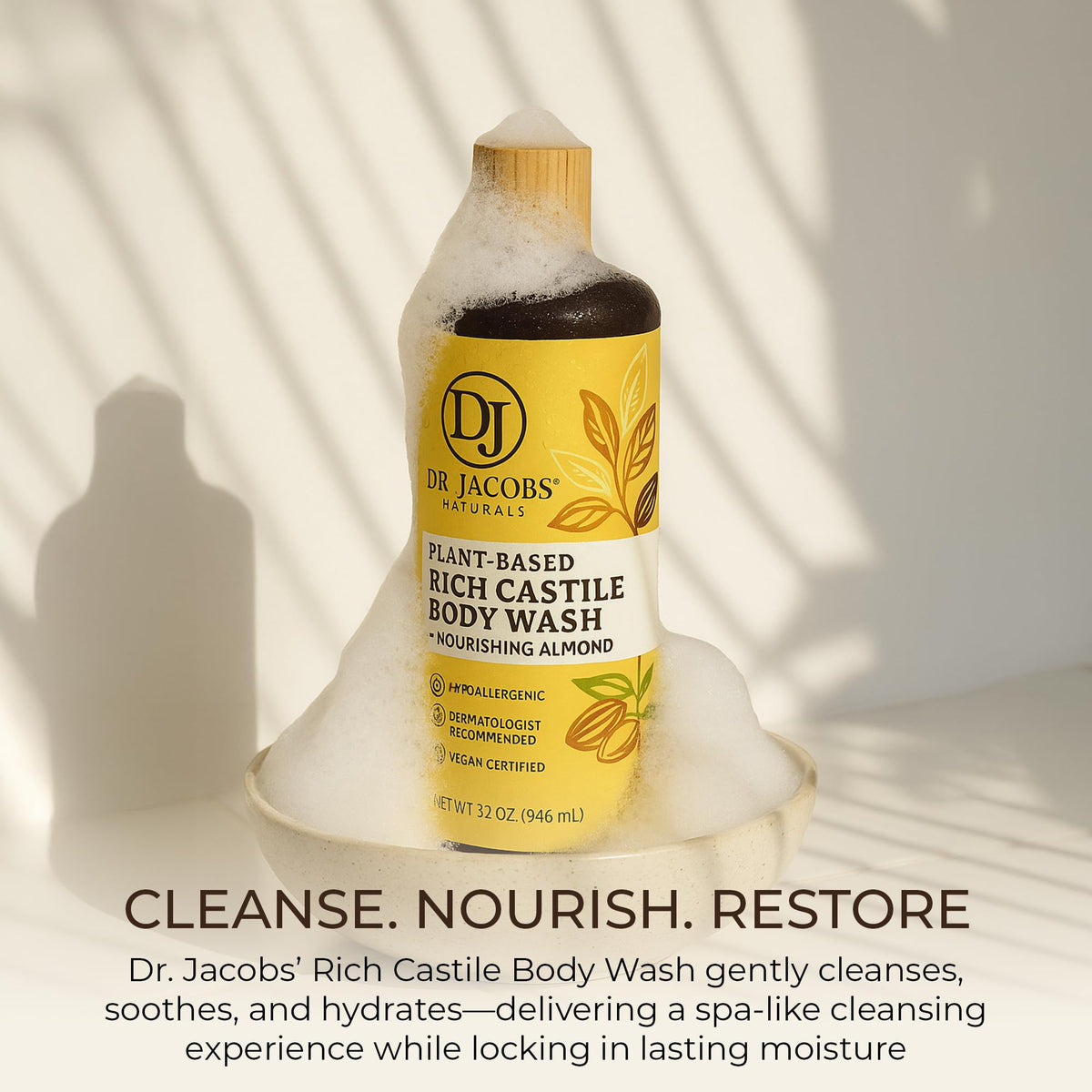 Dr. Jacobs Naturals poured into hands showing moisturizing feel during use