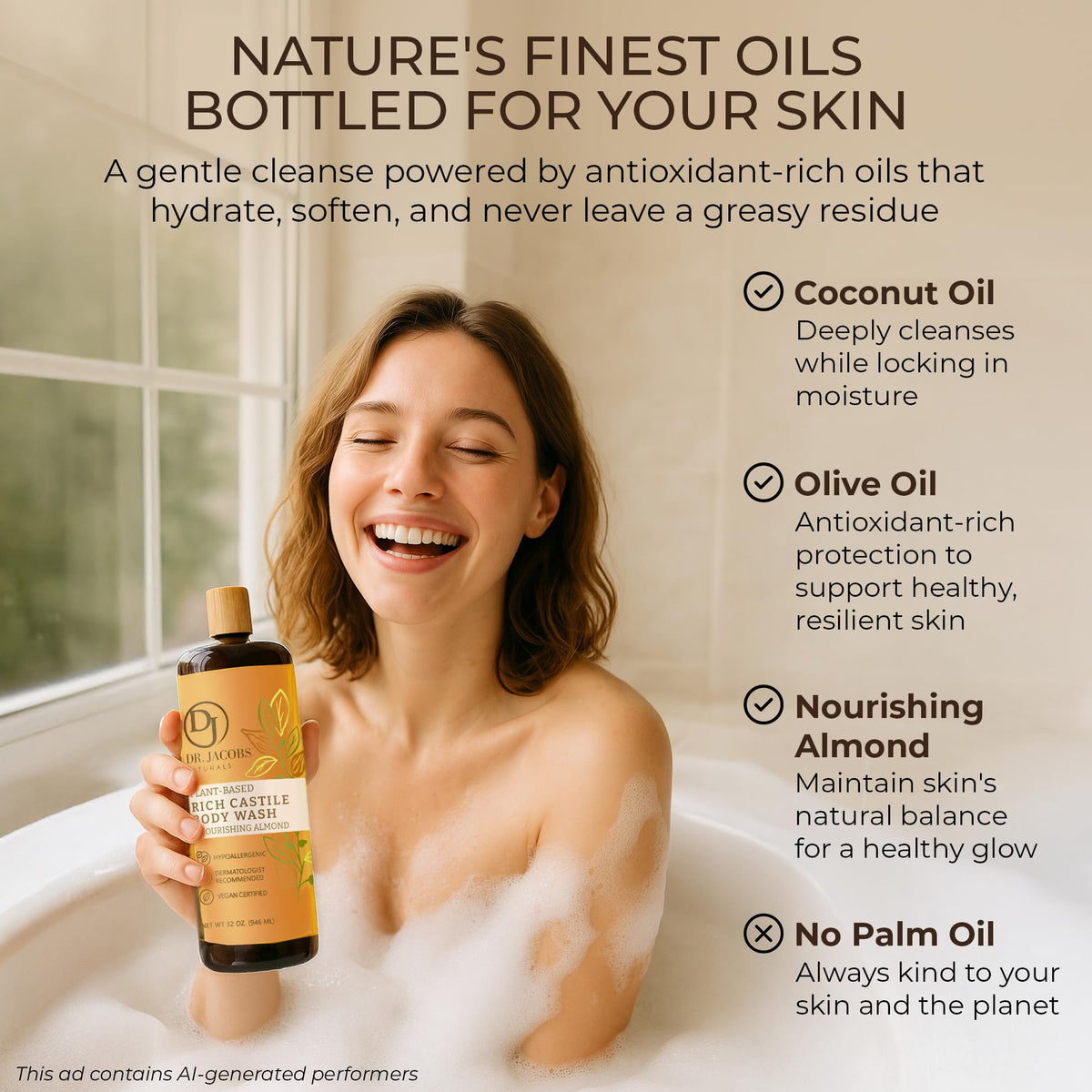 Dr. Jacobs Naturals lather texture showing creamy foam and gentle cleansing benefit