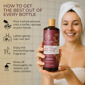 Dr. Jacobs Naturals bottle beside shower to show daily use convenience