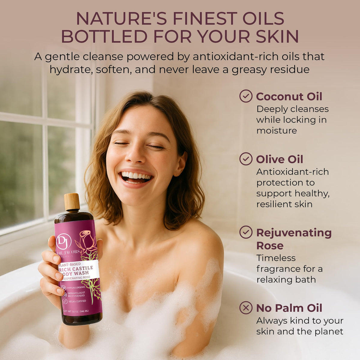 Dr. Jacobs Naturals lather on hand demonstrating rich moisturizing foam