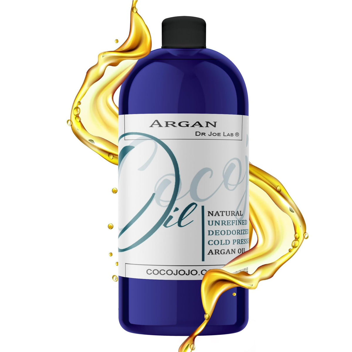Dr Joe Lab front bottle showing 32 oz deodorized argan oil for multiuse hydration