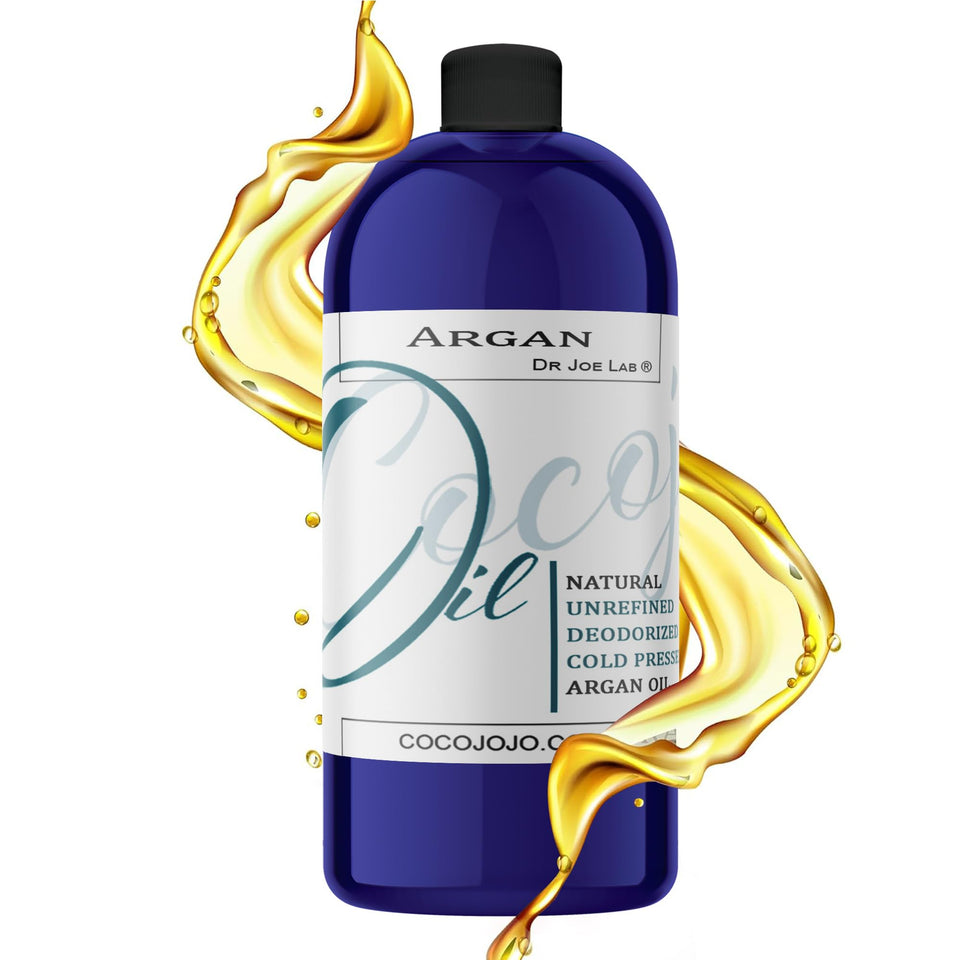 Dr Joe Lab front bottle showing 32 oz deodorized argan oil for multiuse hydration