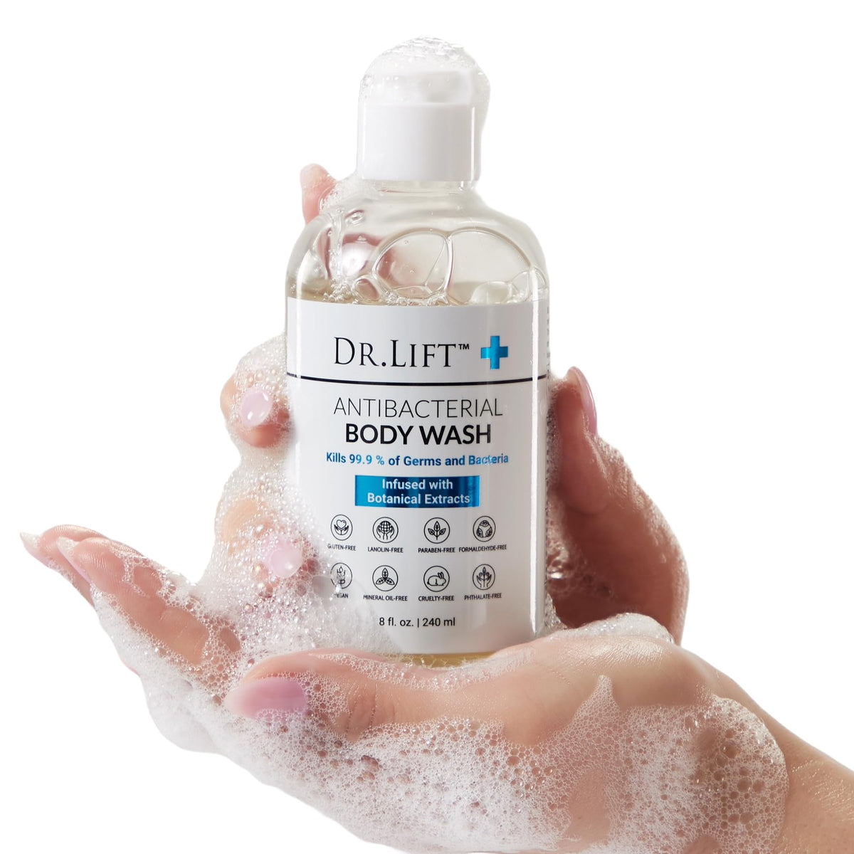 DR. LIFT pump dispensing gel close-up showing smooth texture and moisturizing benefits