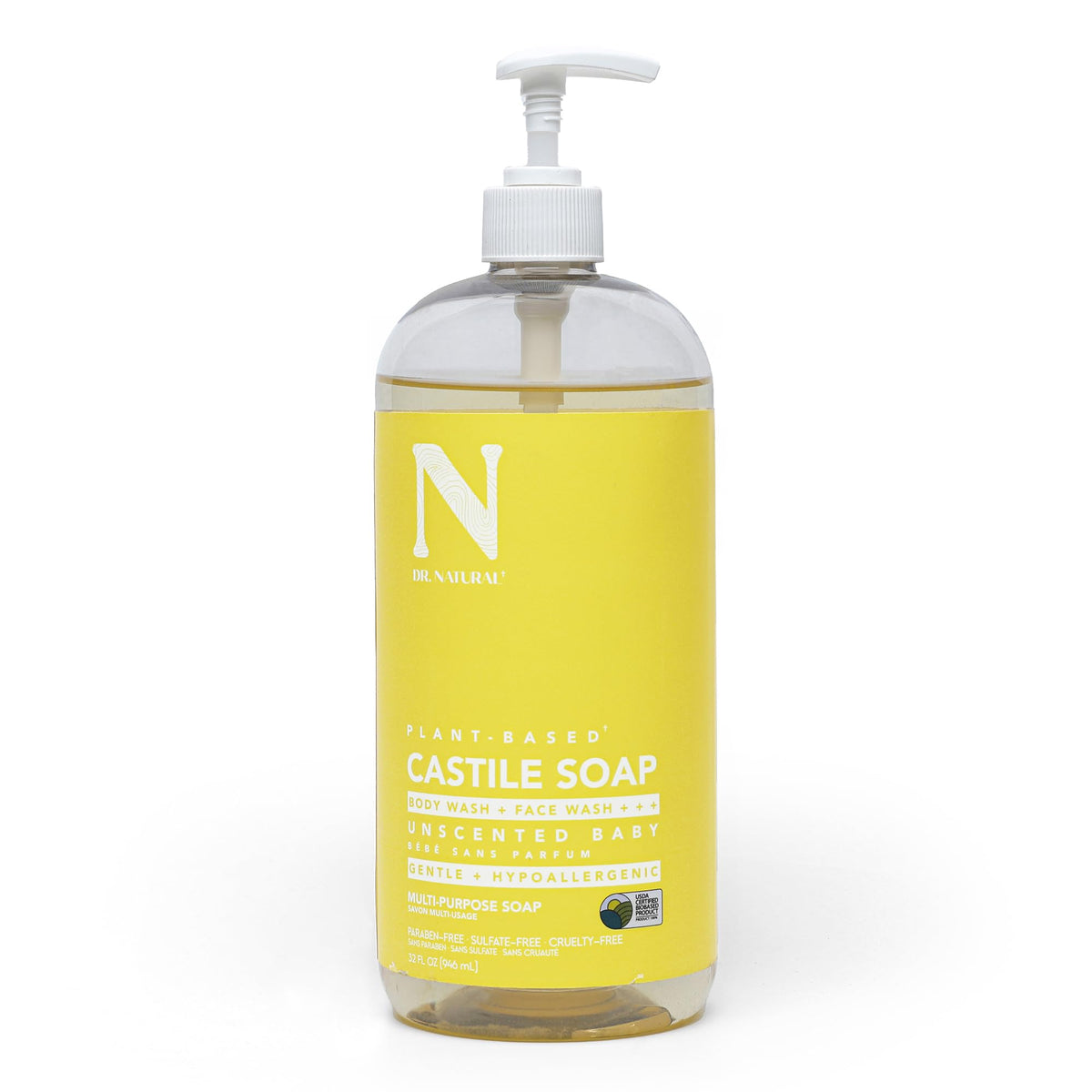 Dr. Natural front label of 32 oz bottle showing product and benefits
