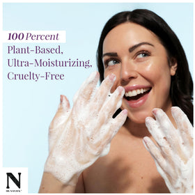 Dr. Natural soap lather texture demonstrating rich foam and moisturizing effect