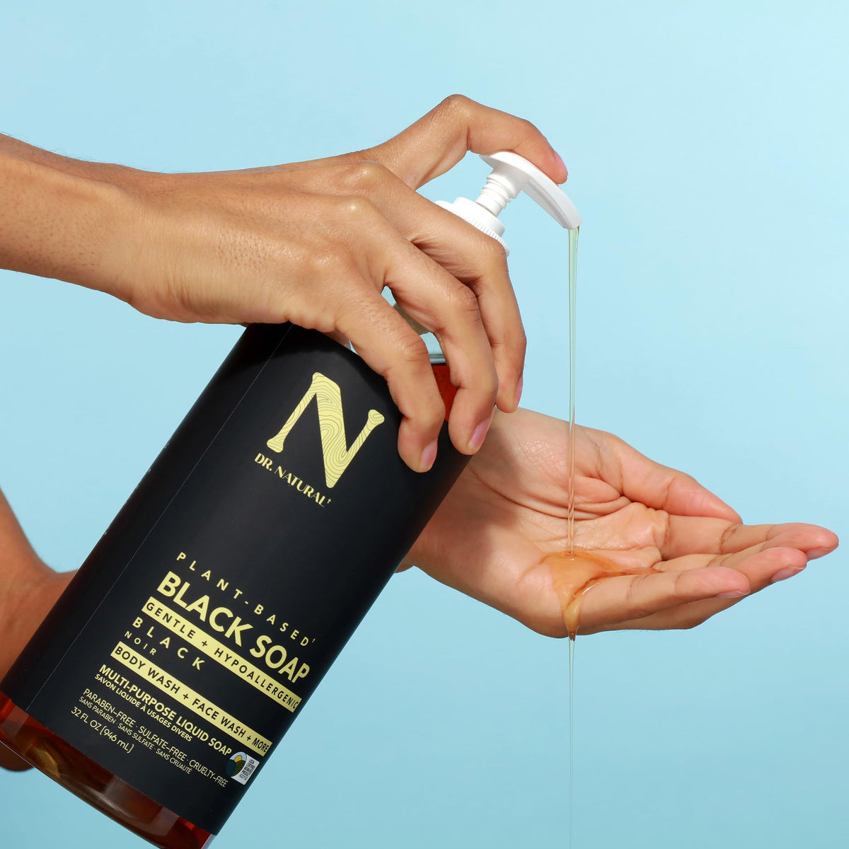 Dr. Natural used on face, demonstrating gentle cleansing action
