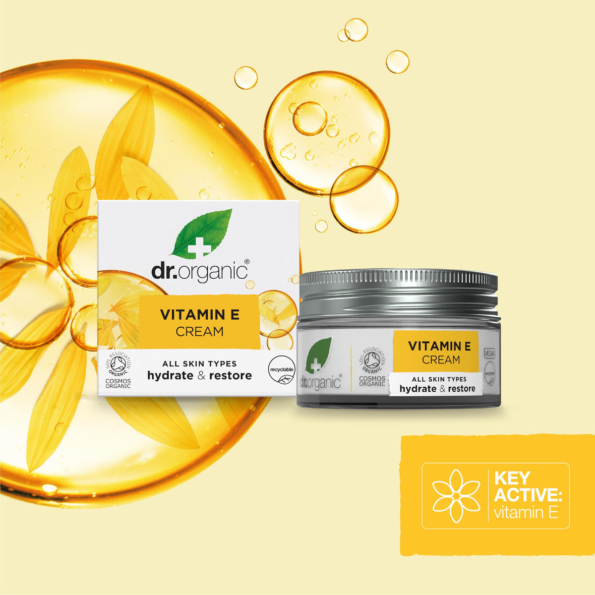 Dr. Organic ingredient label highlighting organic Vitamin E and botanicals