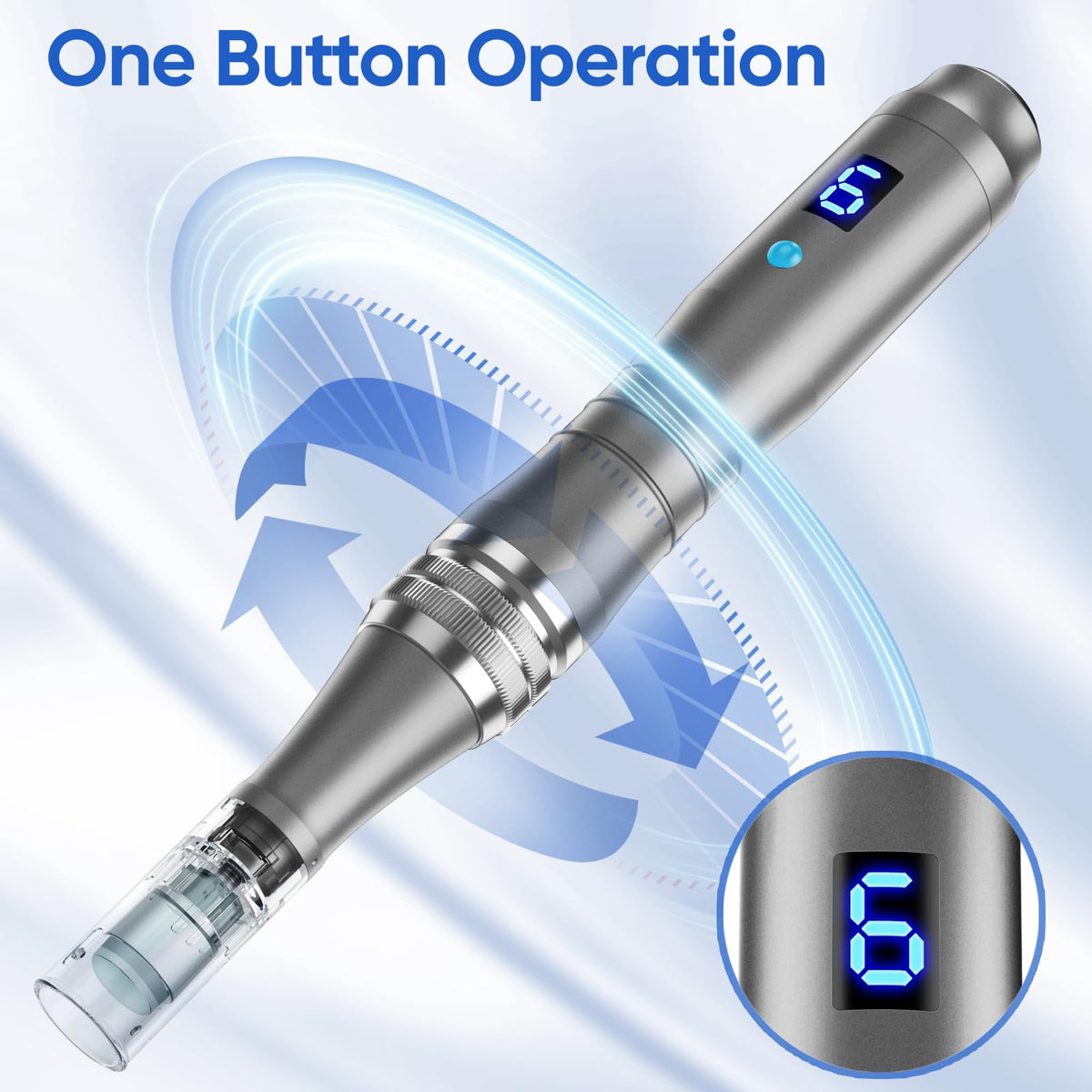 Dr Pen held in hand demonstrating cordless use for steady at-home treatments