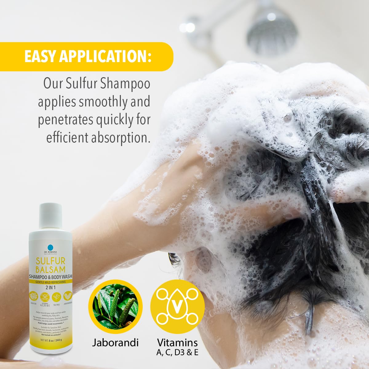 Dr. Robaina in-shower use illustrating head-to-toe cleansing convenience