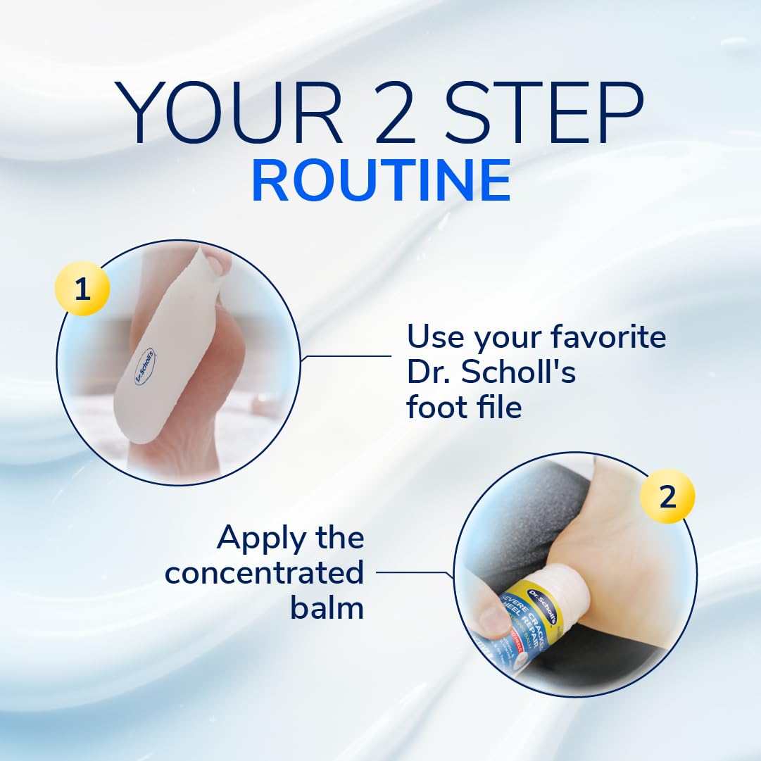 Dr. Scholl's balm staged on bathroom counter in routine skincare setting for daily foot care