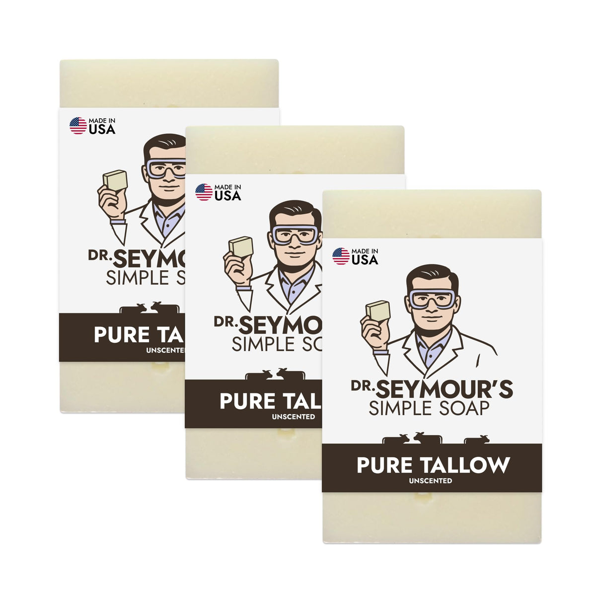 Dr. Seymour's three-pack front packaging showing simple, natural presentation and value