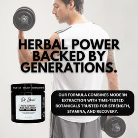 Dr Skin man massaging cream into shoulder after exercise promoting recovery