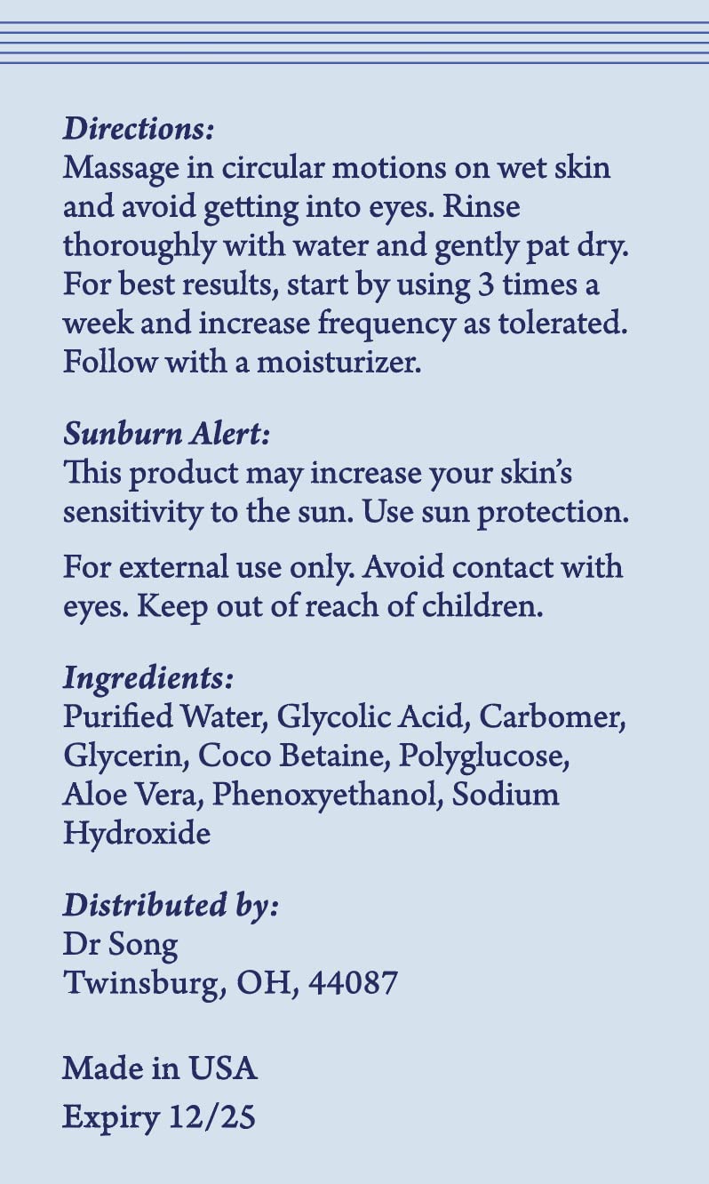 Dr Song gel texture closeup illustrating smooth glycolic gel and gentle exfoliation benefit