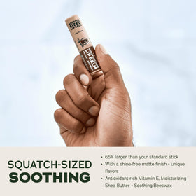 Dr. Squatch lip balm applied from stick in hand showing quick, even coverage benefit