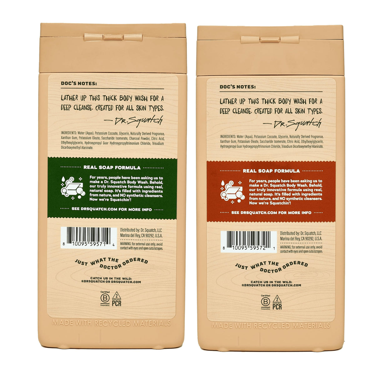 Dr. Squatch label close-up highlighting product name and natural-ingredient benefit