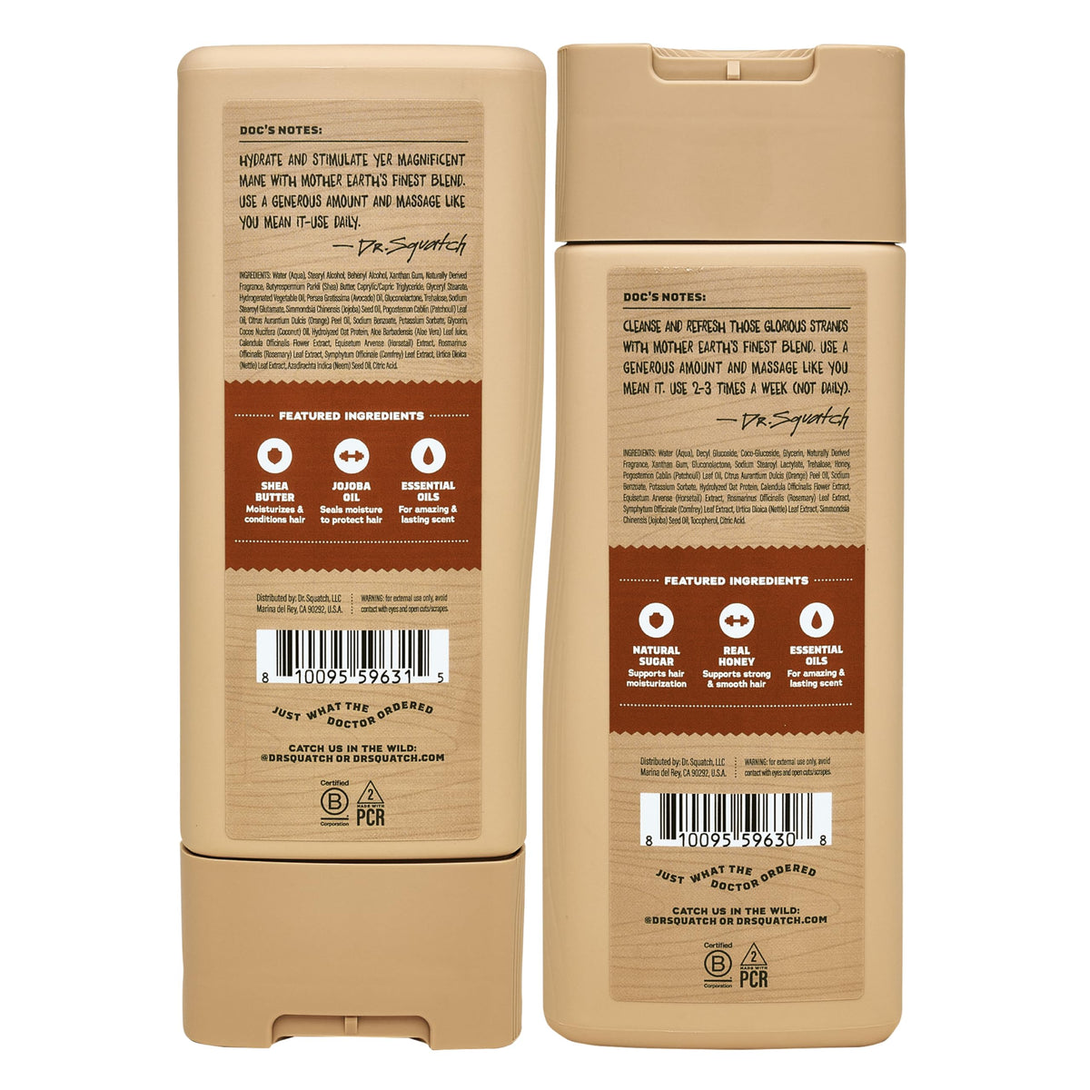 Dr. Squatch label close-up highlighting natural ingredients and clean formula