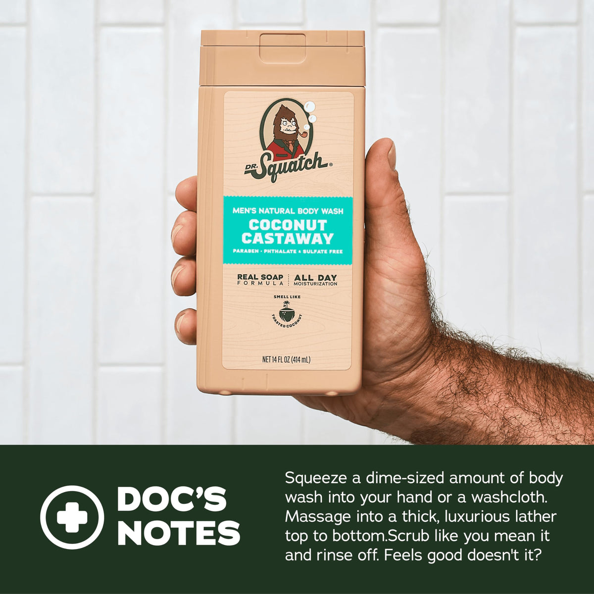 Dr. Squatch side label detail showing ingredients and real soap