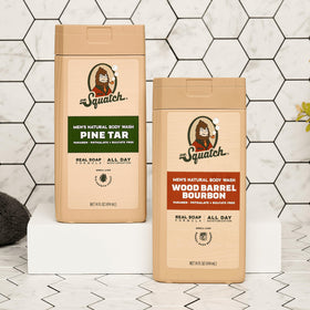 Dr. Squatch bottles in a shower setting showing daily-use convenience benefit