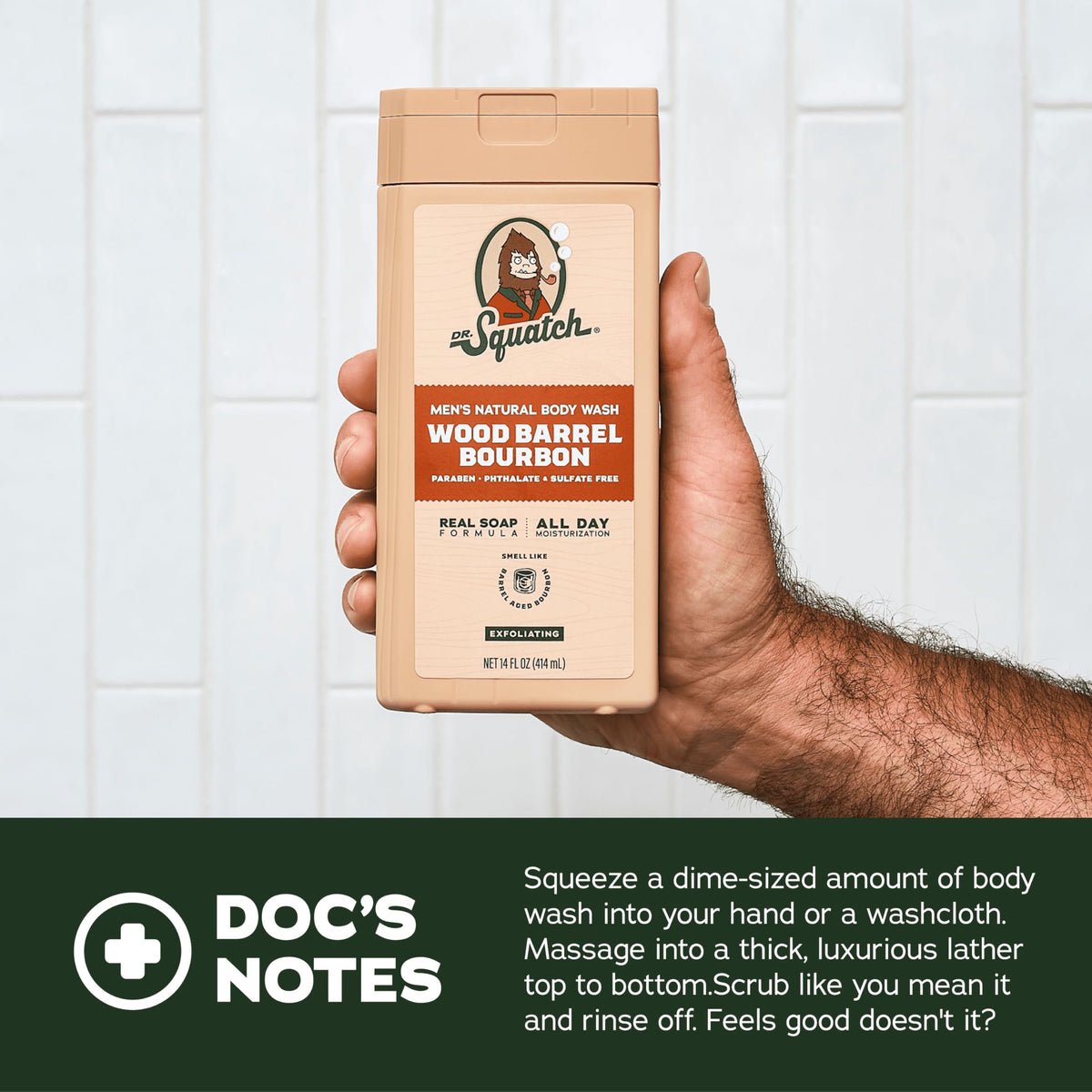 Dr. Squatch bottles staged in a shower to show everyday use and water resistance