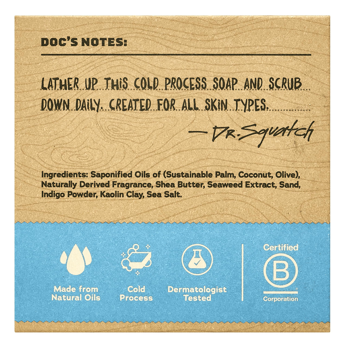 Dr. Squatch close-up of Coastal Mist bar texture highlighting natural oils