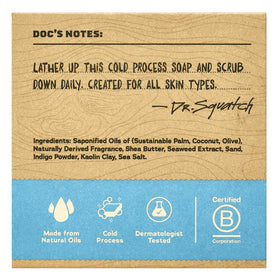 Dr. Squatch close-up of Coastal Mist bar texture highlighting natural oils