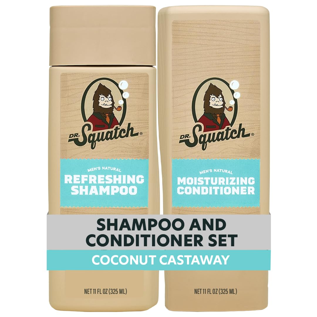 dr. squatch front packaging showing bottles and coconut scent benefit
