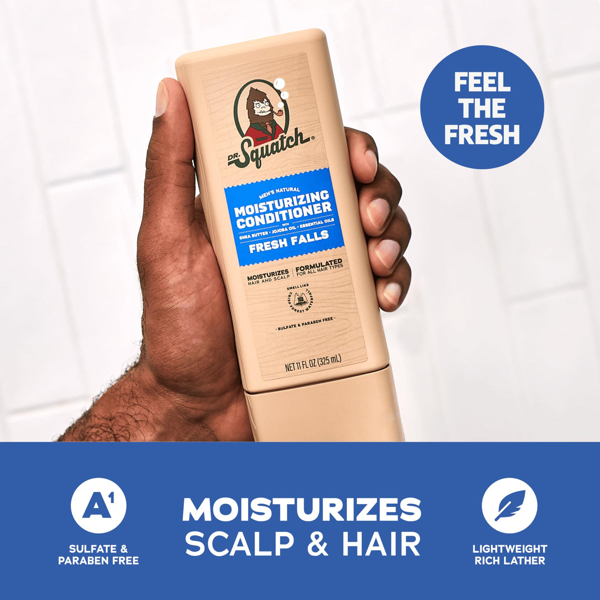 Dr. Squatch conditioner cream closeup showing moisturizing, smoothing benefit