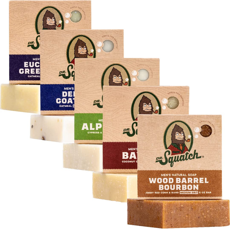 Dr. Squatch five-pack front packaging showing variety and easy gifting
