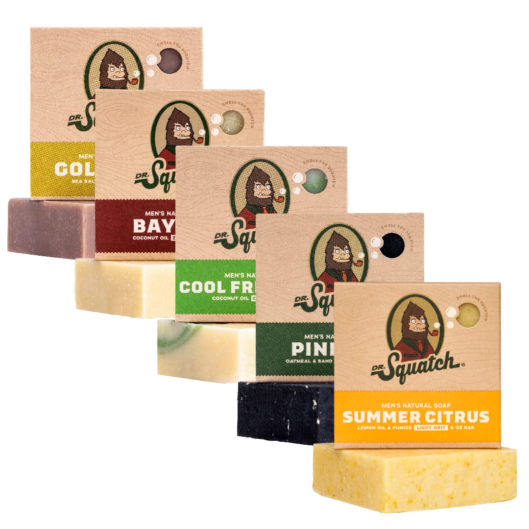 Dr. Squatch five-pack front packaging showing product variety and benefits