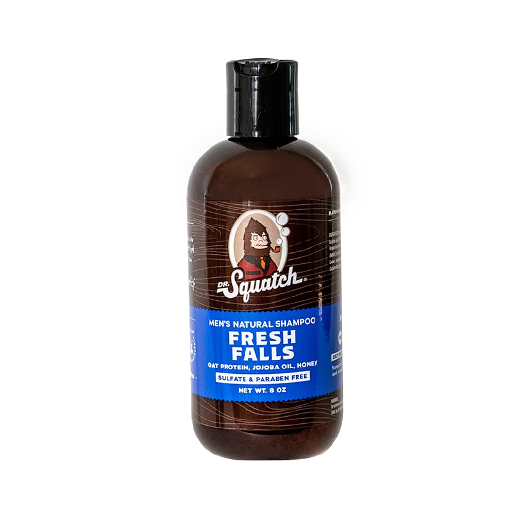 Dr. Squatch Fresh Falls shampoo front bottle showing label and active natural appeal