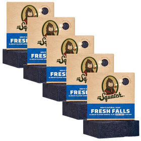Dr. Squatch Fresh Falls front packaging showing five natural bars and brand logo benefits gentle cleanse