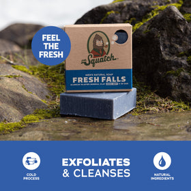 Dr. Squatch lather in hand demonstrating creamy foam and cleansing benefit