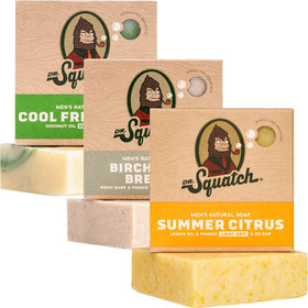 Dr. Squatch front packaging 3-pack showing scent variety and gifting appeal