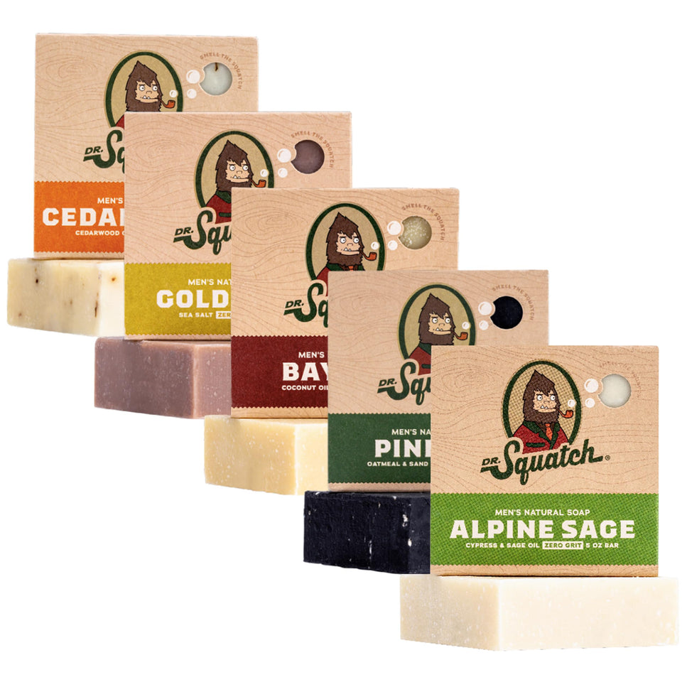 Dr. Squatch front packaging 5-pack showing variety and gift-ready presentation