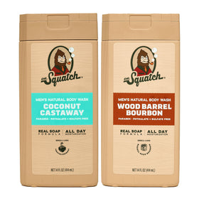 Dr. Squatch front packaging showing two scent bottles and benefits