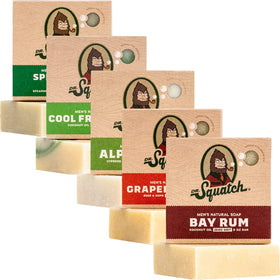 Dr. Squatch five-pack front packaging showing scent variety and bold branding