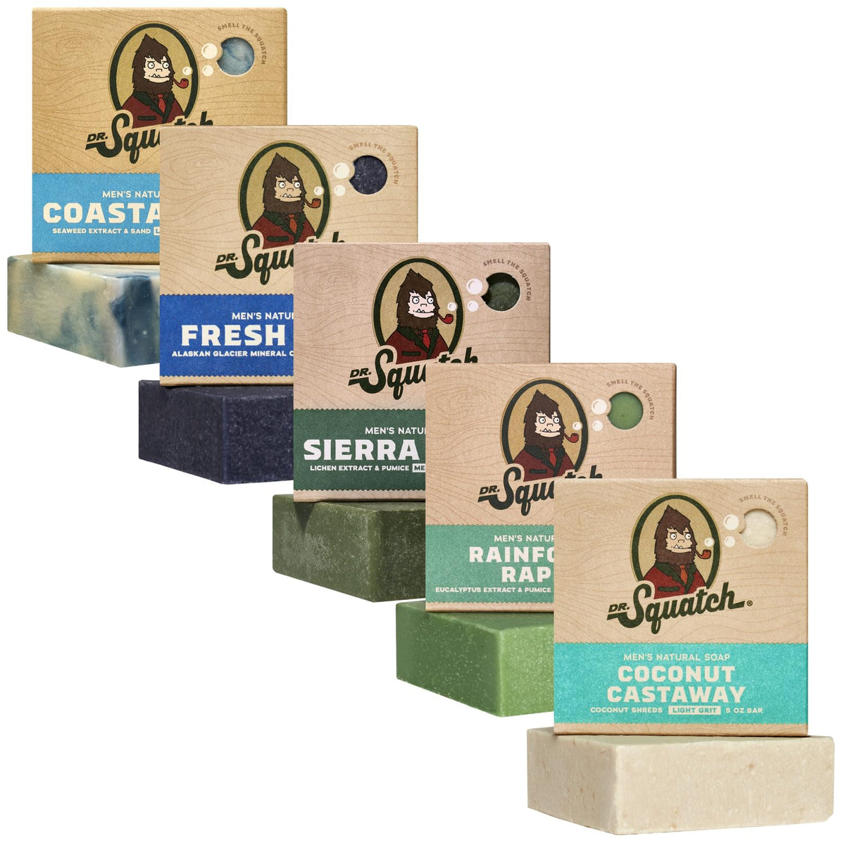 Dr. Squatch five-pack front packaging showing scent variety and gift readiness