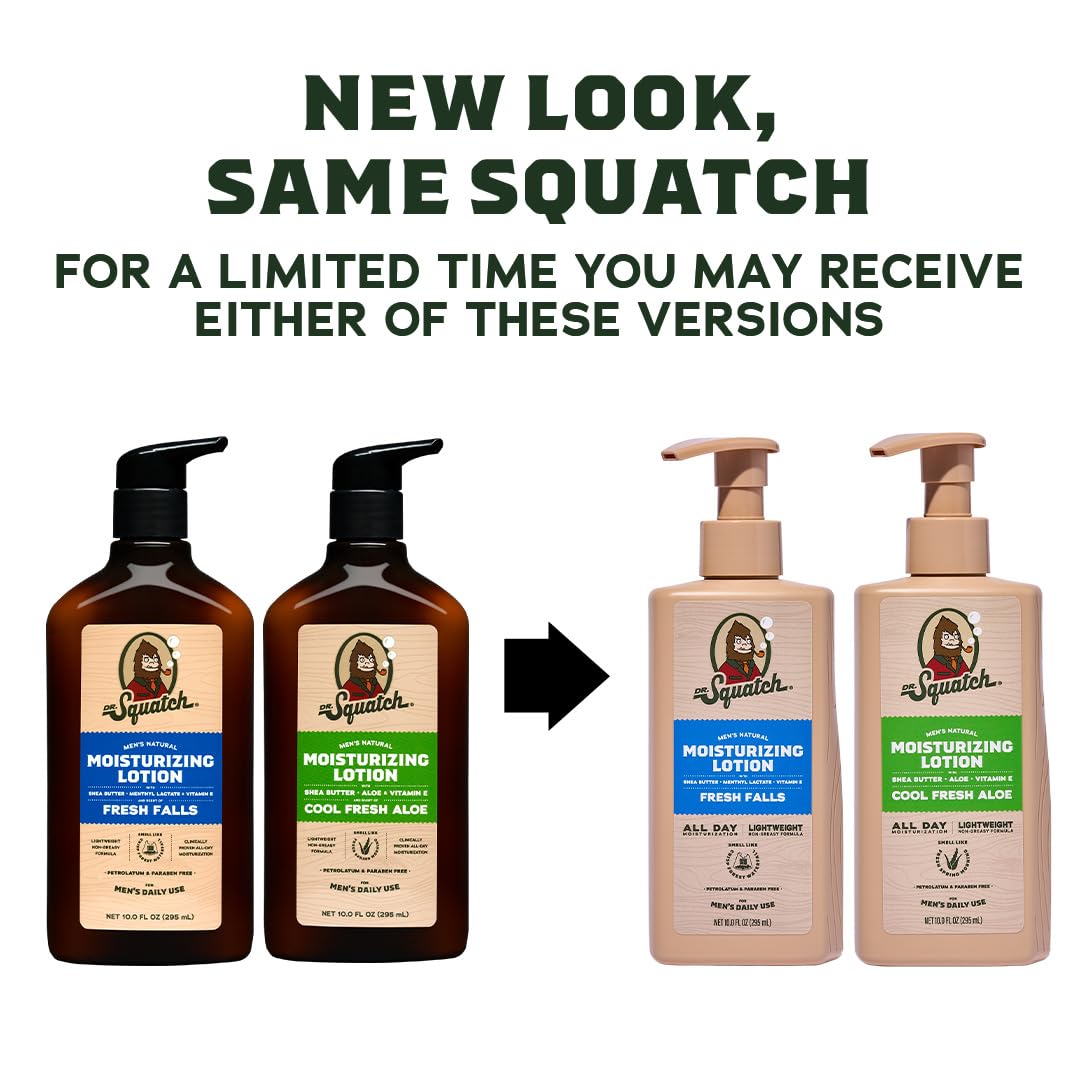 Dr. Squatch front bottle Fresh Falls highlighting natural scent and lasting moisture