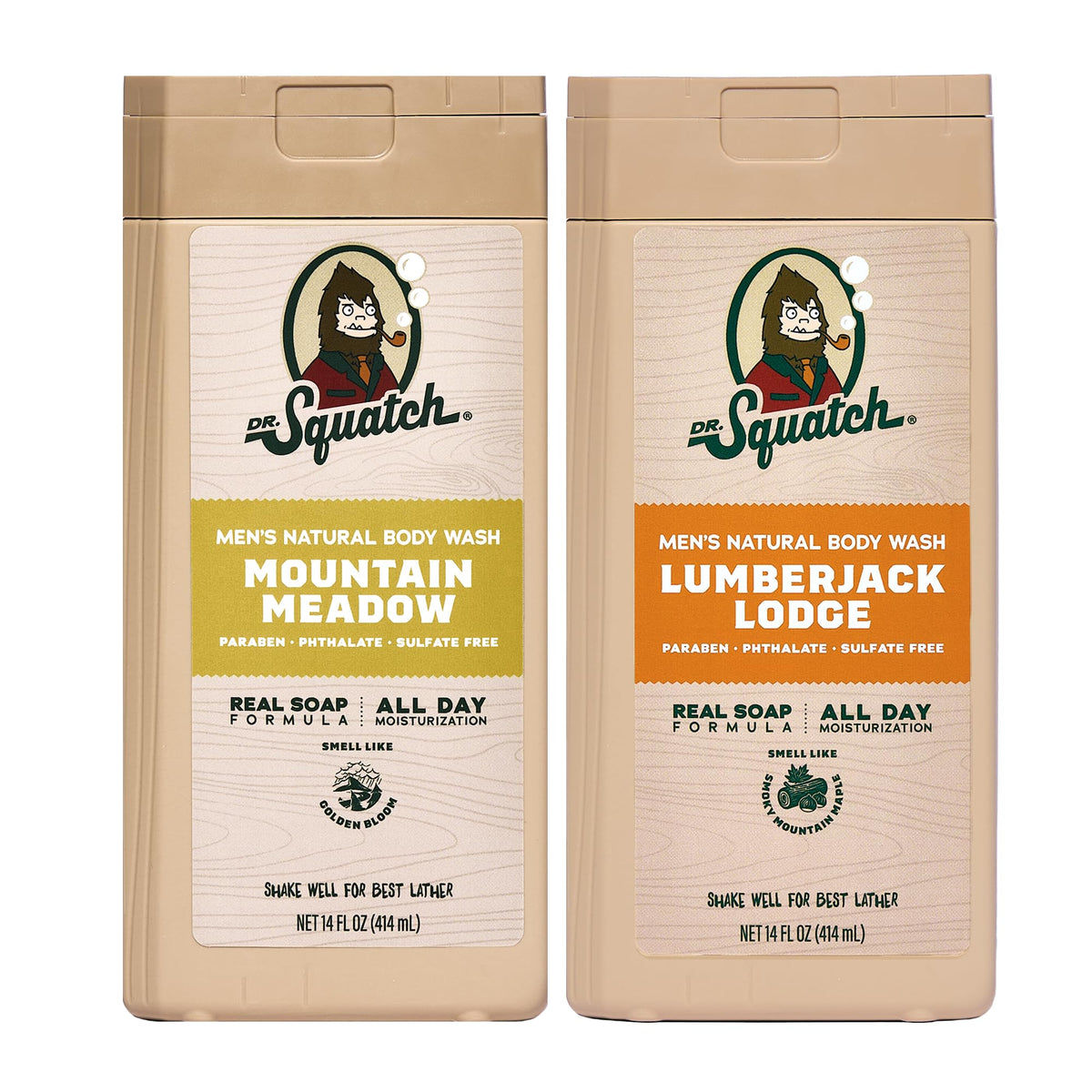 Dr. Squatch front packaging showing both scents and clear product benefit
