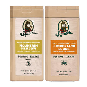 Dr. Squatch front packaging showing both scents and clear product benefit