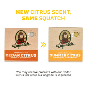 Dr. Squatch bars displayed on bathroom shelf suggesting stylish routine upgrade