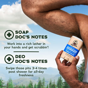 Dr. Squatch themed products on bathroom shelf styled to show gift-ready presentation and charm