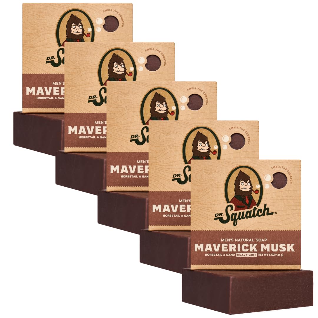 Dr. Squatch front packaging showing five bars and bold Maverick Musk branding