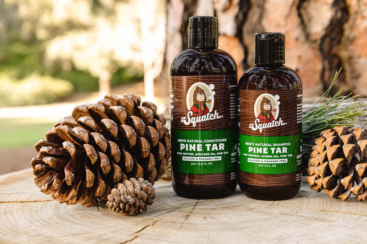 Dr. Squatch label detail focusing on ingredients and rugged branding benefit
